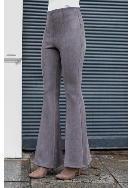 Süet Likralı Kumaş Yüksek Bel Ön Arka Dikişli Isanyol Paça Tayt Pantolon(Ceket Jument 30071)-GRI modelleri