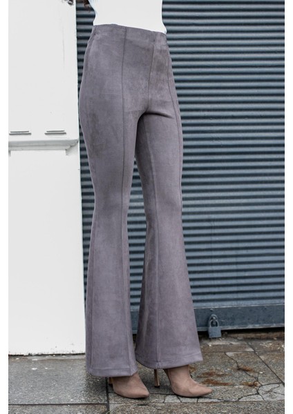 Süet Likralı Kumaş Yüksek Bel Ön Arka Dikişli Isanyol Paça Tayt Pantolon(Ceket Jument 30071)-GRI fırsatları