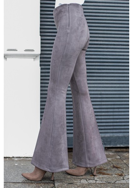 Süet Likralı Kumaş Yüksek Bel Ön Arka Dikişli Isanyol Paça Tayt Pantolon(Ceket Jument 30071)-GRI indirimleri