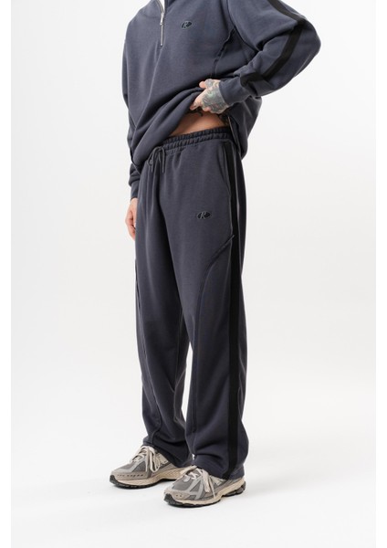 Erkek Pis Dikiş Detaylı Diagonel Baggy Eşofman Altı Füme fiyatları