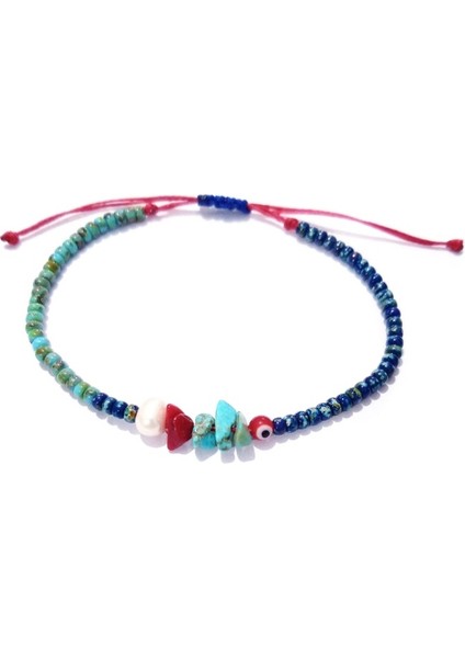 Gerçek Inci Mercan Turkuaz Doğaltaşlı Nazar ve Miyuki Round Boncuklu Bileklik