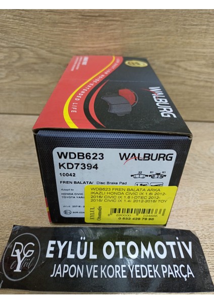 WDB623 43022-TV0-E01 04466-0D010 Fren Balata Arka Ikazlı Honda Cıvıc Ix 1.6i 2012-2016/ Cıvıc Ix 1.6 I-Dtec 2012-2016/ Cıvıc Ix 1.4i 2012-2016/ Toyota Yarıs ( fiyatları