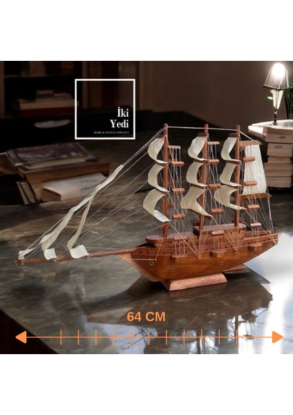 Big Brabec 64 cm Büyük Ahşap Gemi Maketi Yelkenli Obje Denizcilik Dekorasyon Ürünleri Ev Ofis Büro