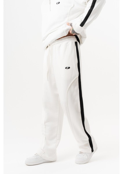 Erkek Pis Dikiş Detaylı Diagonel Baggy Eşofman Altı Ekru modelleri