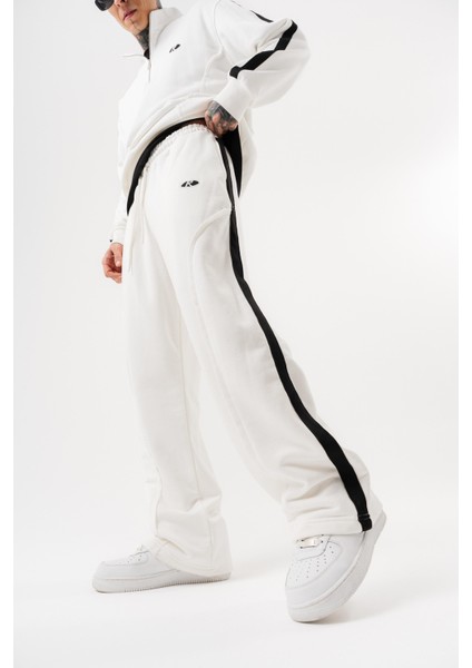 Erkek Pis Dikiş Detaylı Diagonel Baggy Eşofman Altı Ekru indirimleri