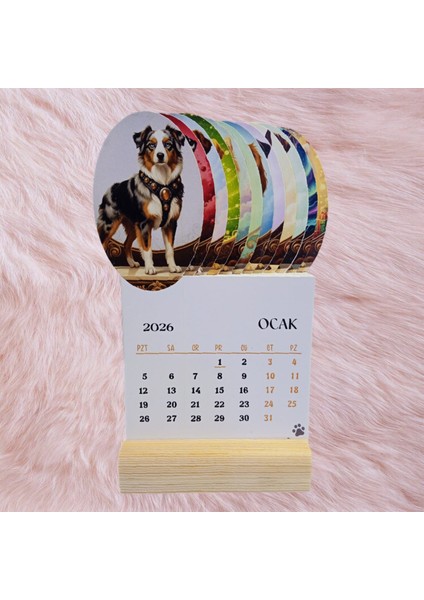 2026 Köpek Takvimi Ahşap Ayaklı Köpek Temalı Özel Tasarım Takvim