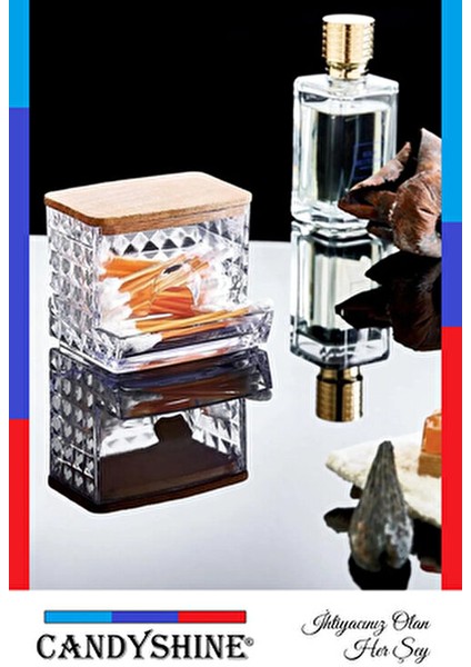 Ahşap Kapaklı 3'lü Organizer Set Modern Tasarım Pamukluk Banyo Düzenleyici