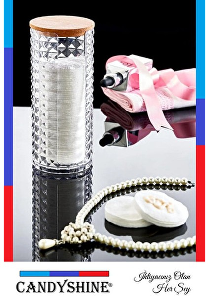 Ahşap Kapaklı 3'lü Organizer Set Modern Tasarım Pamukluk Banyo Düzenleyici