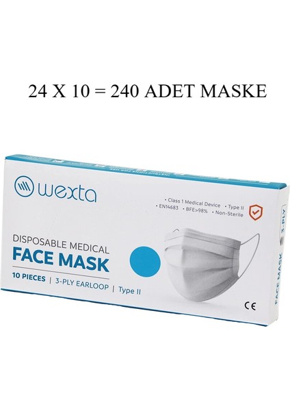 Wexta Beyaz 3 Katlı Medikal Cerrahi Yüz Maskesi 10PCS x 24 = 240 Adet (5148) fiyatları