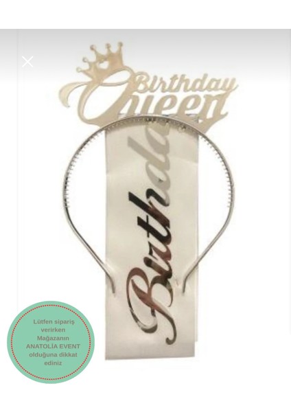 Birthday Queen Taç ve Kuşak Seti Doğum Günü Partisi Seti Gümüş