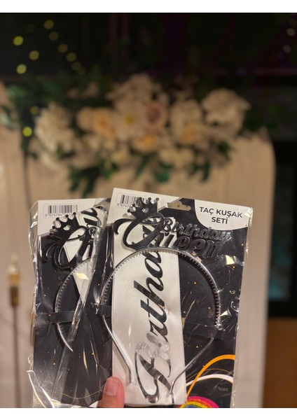 Birthday Queen Taç ve Kuşak Seti Doğum Günü Partisi Seti Gümüş modelleri