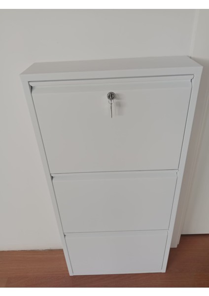 3 Gözlü (Kapaklı) Metal Ayakkabılık Beyaz Kilitli fiyatları