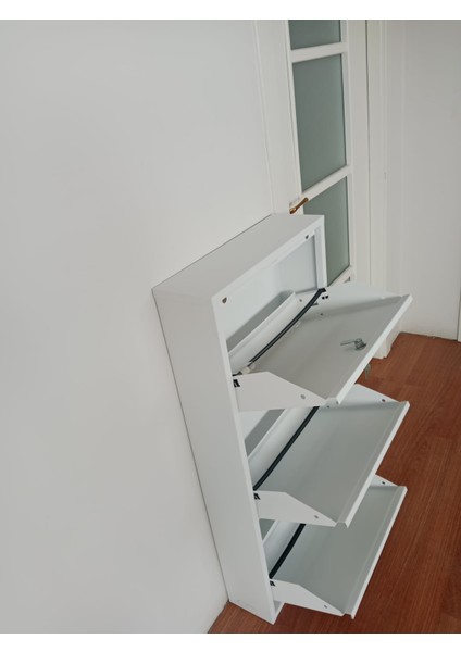 3 Gözlü (Kapaklı) Metal Ayakkabılık Beyaz Kilitli modelleri