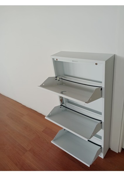 3 Gözlü (Kapaklı) Metal Ayakkabılık Beyaz Kilitli fırsatları