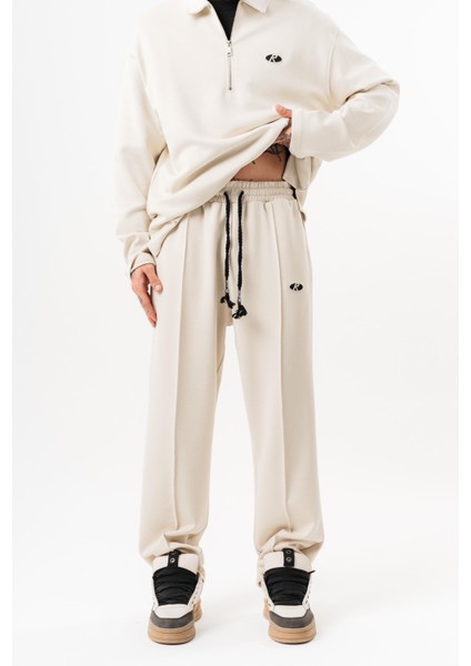 Erkek Modal Baggy Eşofman Altı Ekru