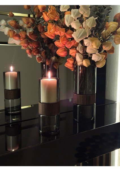 Ahşap Detaylı Cam Vazo 25/10 cm