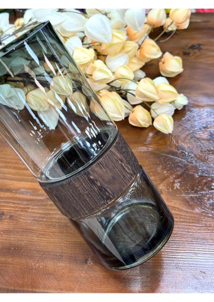 Ahşap Detaylı Cam Vazo 25/10 cm