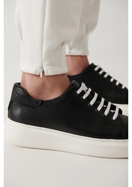 Erkek Beyaz Klasik Bel Pileli Baggy Fit Örme Pantolon A41Y3075