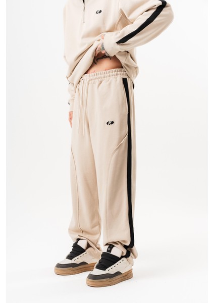 Erkek Pis Dikiş Detaylı Diagonel Baggy Eşofman Altı Bej fiyatları
