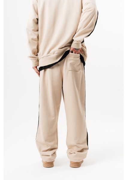 Erkek Pis Dikiş Detaylı Diagonel Baggy Eşofman Altı Bej fırsatları