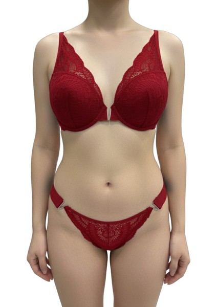 Dantel Detaylı Balenli Destekli Sütyen Takımı – Metal Aksesuarlı, Esnek Elastan Kumaş
