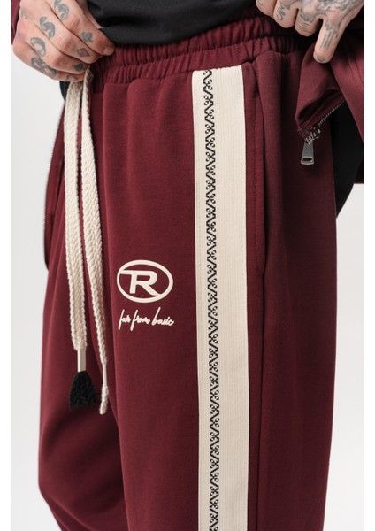 Erkek Ffb Şerit Detaylı Kışlık Doubleface Baggy Eşofman Altı Bordo