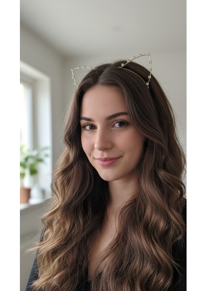 Taş Detaylı Kedi Kulaklı Taç