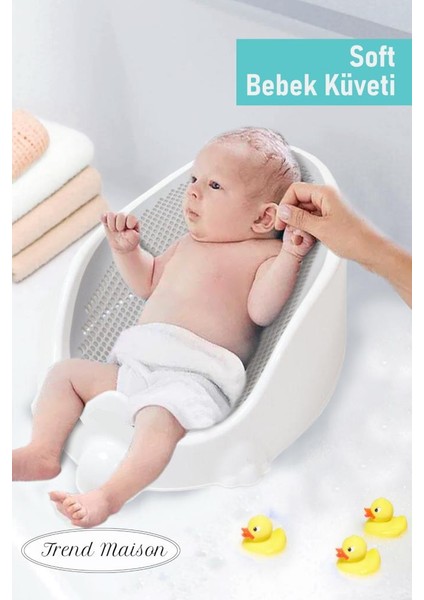 Soft Bebek Küveti -Silikon Fileli Bebek Yıkama Banyo Küveti, Bebek Banyo Oturağı