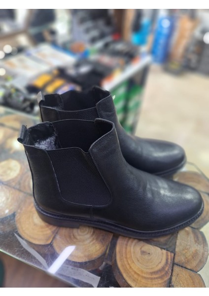 Siyah Chelsea Deri Kaymaz Taban Içi Yünlü Erkek Bot fırsatları