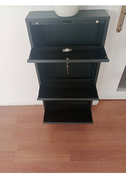 3 Gözlü (Kapaklı) Metal Ayakkabılık Antrasit Kilitli fiyatları