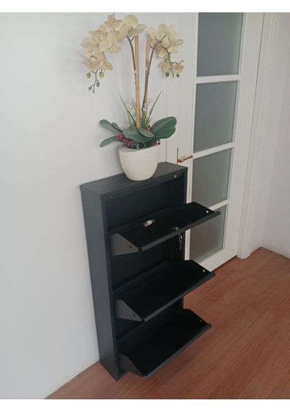 3 Gözlü (Kapaklı) Metal Ayakkabılık Antrasit Kilitli modelleri