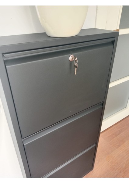 3 Gözlü (Kapaklı) Metal Ayakkabılık Antrasit Kilitli fırsatları