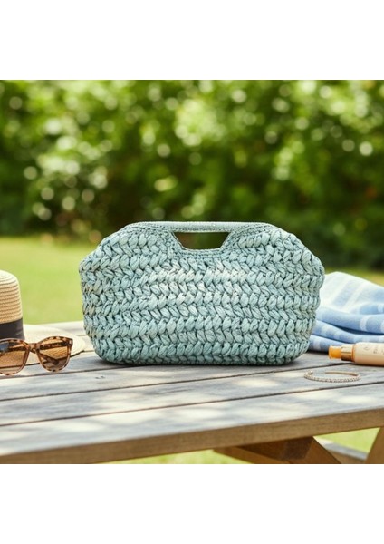 1445 El Örgüsü Burs Kapamalı Rafya Ip Clutch Çanta modelleri