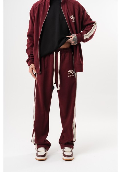 Erkek Ffb Şerit Detaylı Kışlık Doubleface Baggy Eşofman Altı Bordo