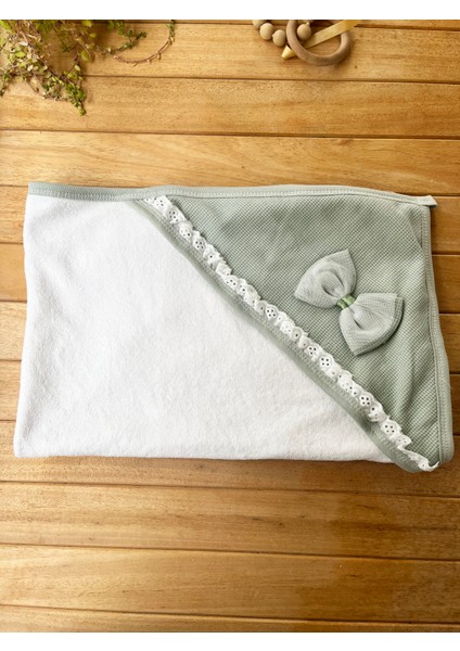 Pamuklu 75X75 Fiyonklu Bebek Havlusu / Kundak - Yeşil fiyatları