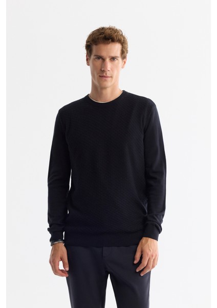 Erkek Lacivert Dokulu Basic Kazak E005109