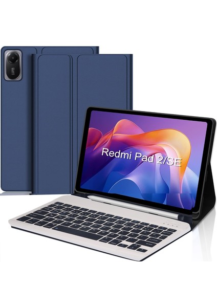 Xiaomi Redmi Pad 2 Uyumlu Tablet Klavyeli Kılıf Kablosuz Bluetooth Akıllı Kalem Bölmeli Tükçe Q Klavyeli Tablet Kılıfı