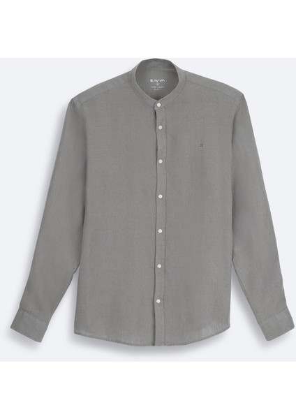 Erkek Gri Hakim Yaka %100 Keten Comfort Fit Gömlek B002035