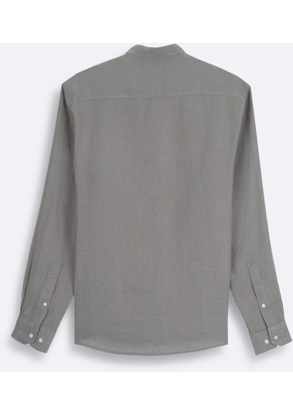 Erkek Gri Hakim Yaka %100 Keten Comfort Fit Gömlek B002035