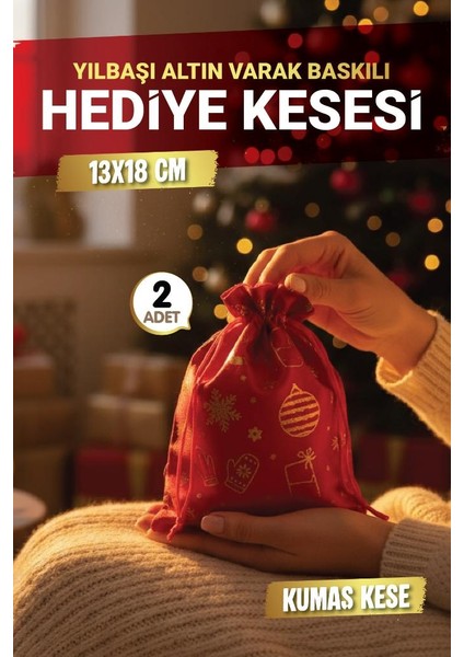 Yılbaşı Altın Varak Baskılı Hediye Kesesi Hediye Torbası 2 Adet 13X18 cm Yılbaşı SÜSÜ-T1526 fiyatları