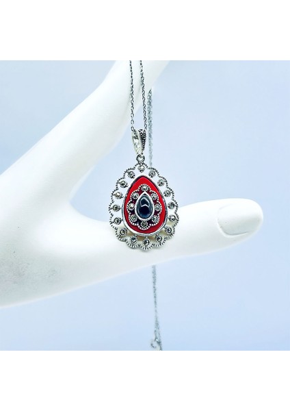 Damla Model Mine ve Oltu Taşı Işçilikli 925 Ayar Gümüş Kolye modelleri