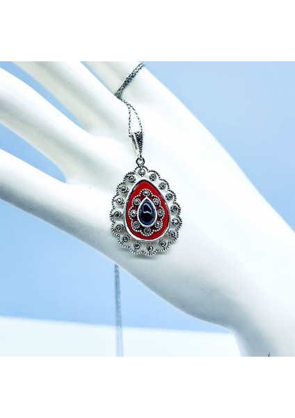 Damla Model Mine ve Oltu Taşı Işçilikli 925 Ayar Gümüş Kolye fırsatları