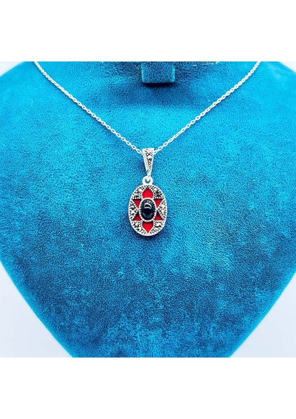 Oltu Taşı Margazit ve Mine Işçilikli 925 Ayar Gümüş Kolye