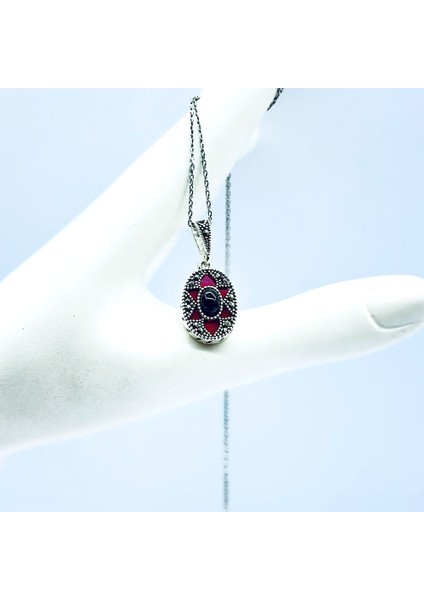 Oltu Taşı Margazit ve Mine Işçilikli 925 Ayar Gümüş Kolye modelleri