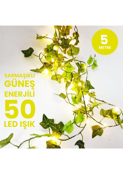 5 Metre Doğal Sarmaşık Yapraklı Su Geçirmez Dekoratif 50 LED Lamba modelleri