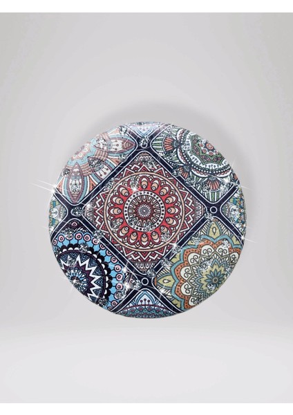 Işıltılı Karışık Desenli Çift Taraflı Yuvarlak Cep Çanta Makyaj El Aynası 7cm Çap (Kod:25)