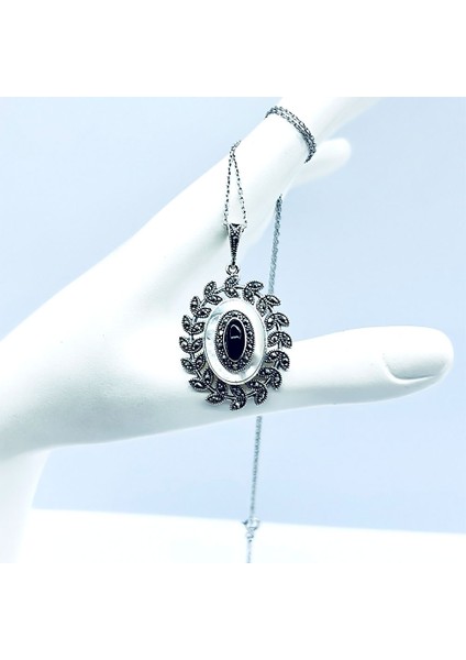 Sedef ve Oltu Taşı Işçilikli 925 Ayar Gümüş Kolye modelleri