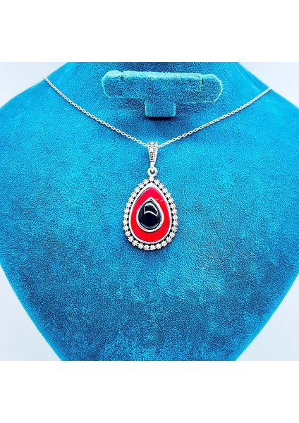 Zirkon Mine ve Oltu Taşı Işçilikli 925 Ayar Gümüş Kolye