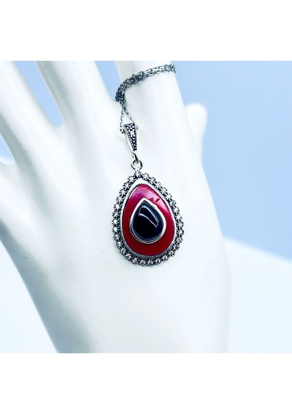 Zirkon Mine ve Oltu Taşı Işçilikli 925 Ayar Gümüş Kolye fırsatları