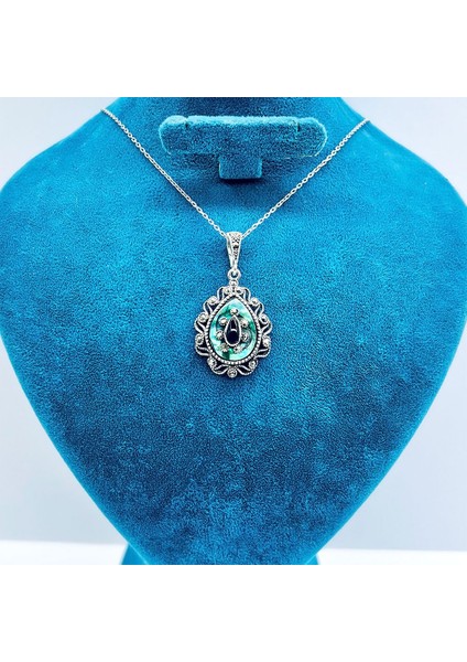 Damla Model Oltu Taşı ve Margazit 925 Ayar Gümüş Kolye